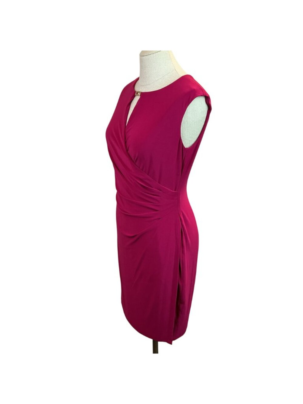 Lauren Ralph Lauren Magenta Sleeveless Ruched Dress Keyhole Accent Womens 12P - Picture 7 of 11